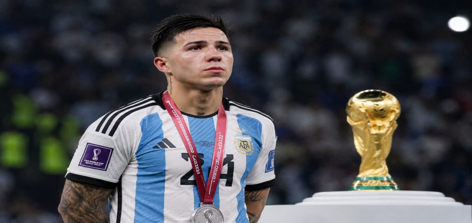Enzo Fernandez reacts after the World Cup final