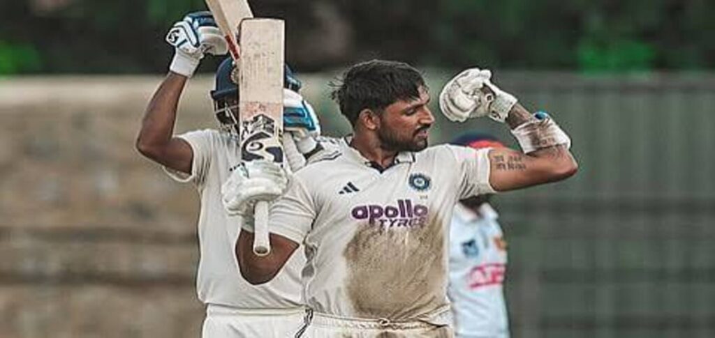 Dhruv Jurel celebrates his unbeaten century for India in the Colombo Test