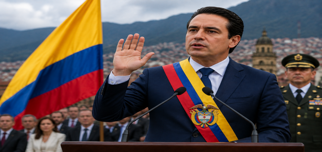 Abelardo De La Espriella takes the oath of office as Colombia president during his inauguration ceremony in Cali.