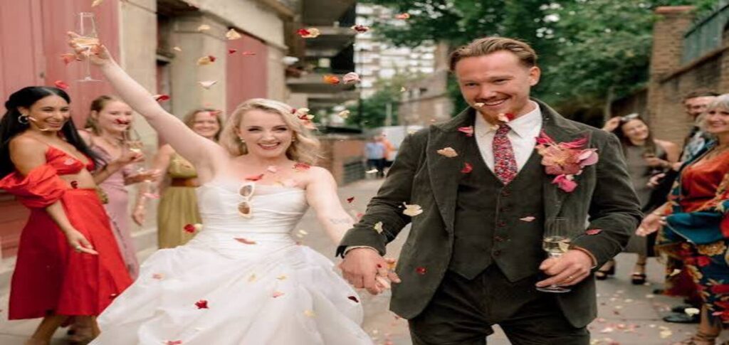 Evanna Lynch and Denis Skinner celebrate their wedding in London