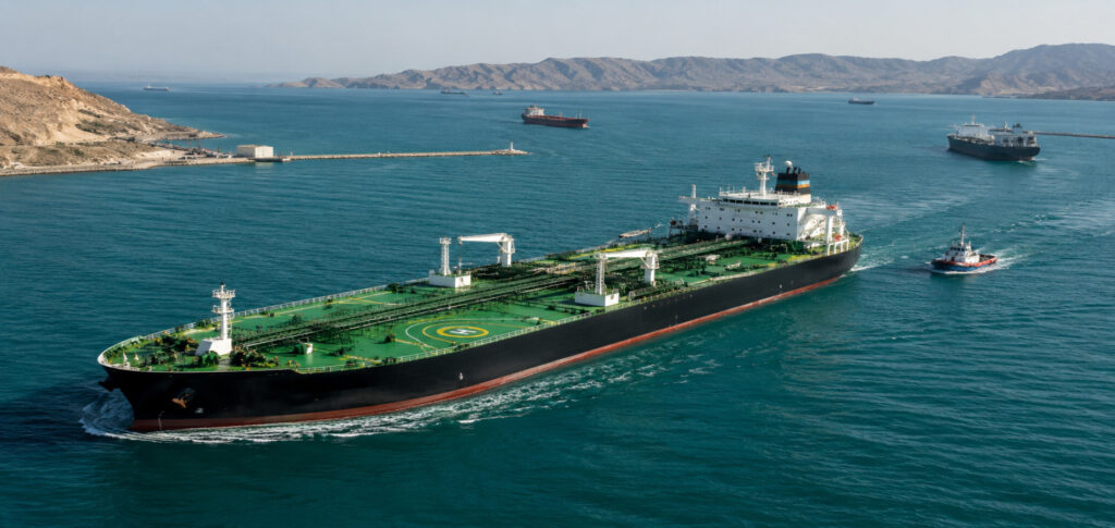 Iraq oil tanker carrying crude through the Strait of Hormuz during export operations