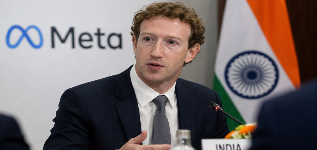 Meta CEO Mark Zuckerberg during a meeting with Indian officials as reports emerge that Meta apologised to India over content moderation and platform errors.