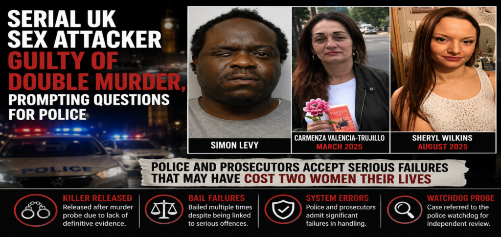 Serial UK sex attacker convicted of double murder alongside photos of the accused and two victims