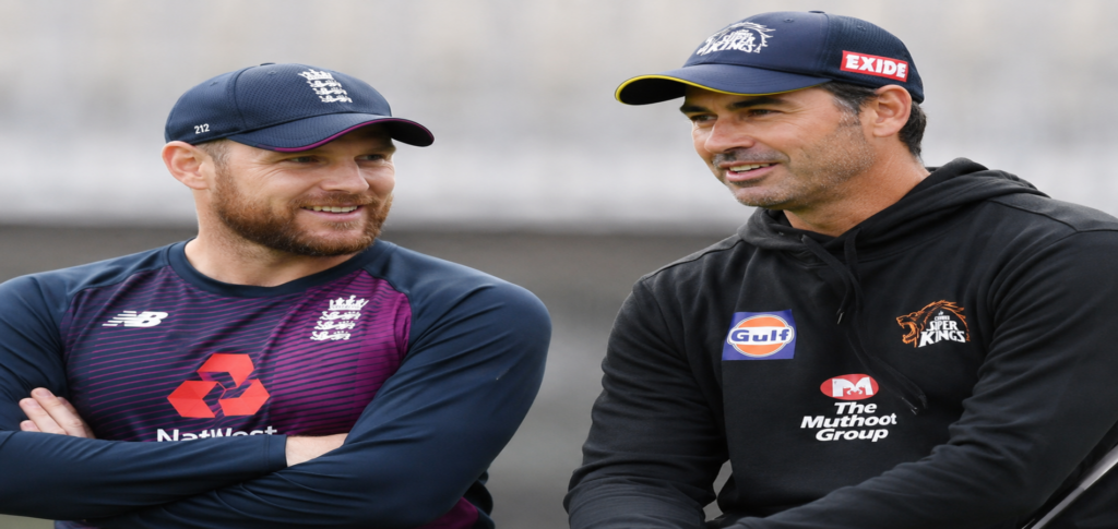 Stephen Fleming and Brendon McCullum during an England cricket coaching discussion after Fleming was named England Test coach.