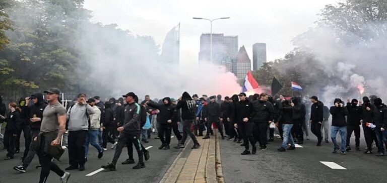 Dutch police clash with far-right protesters at an anti-immigration rally in The Hague.