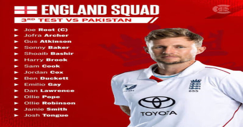 England Third Test Squad vs Pakistan