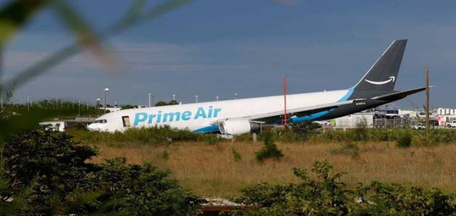 Amazon cargo plane after crashing at Miami International Airport